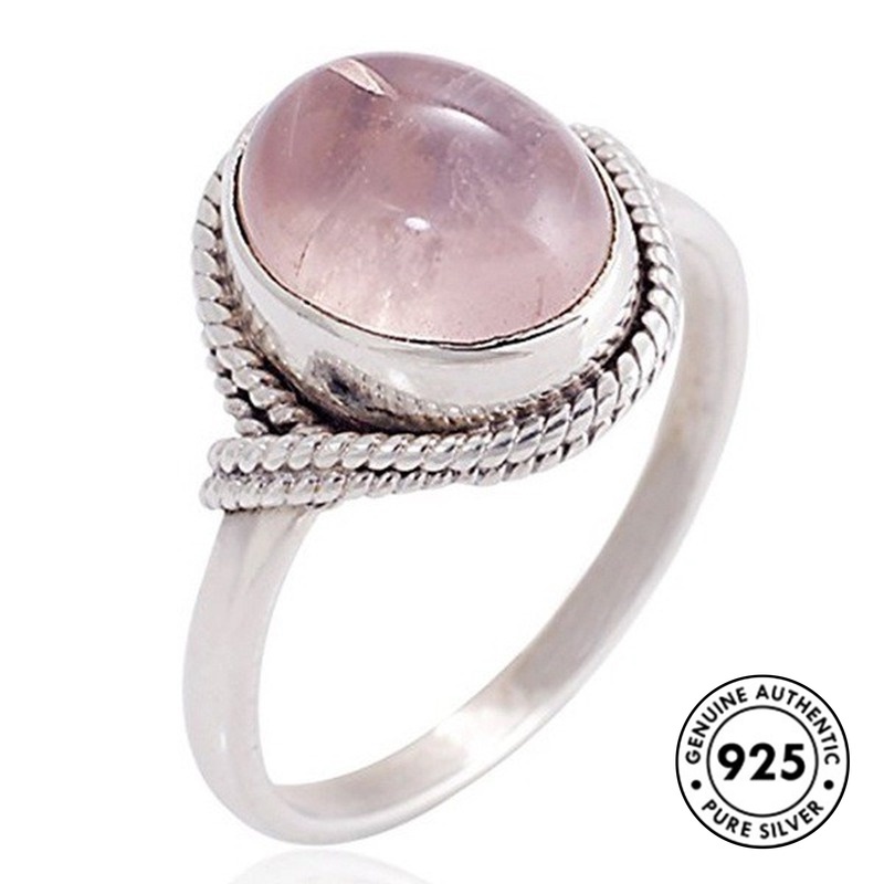 Cincin S925 Silver Hias Kristal Warna Pink Gaya Vintage