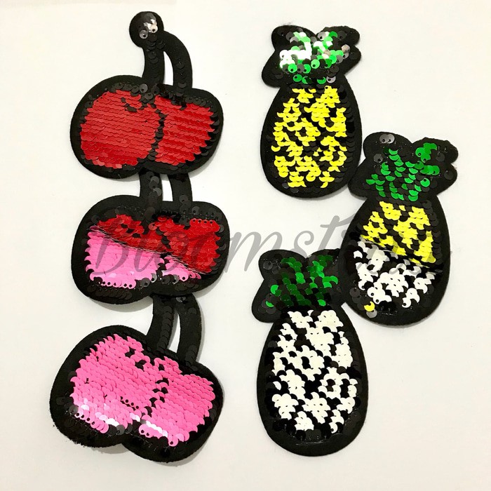 Reversible sequin patch cherry patch manik nanas iron on patch setrika