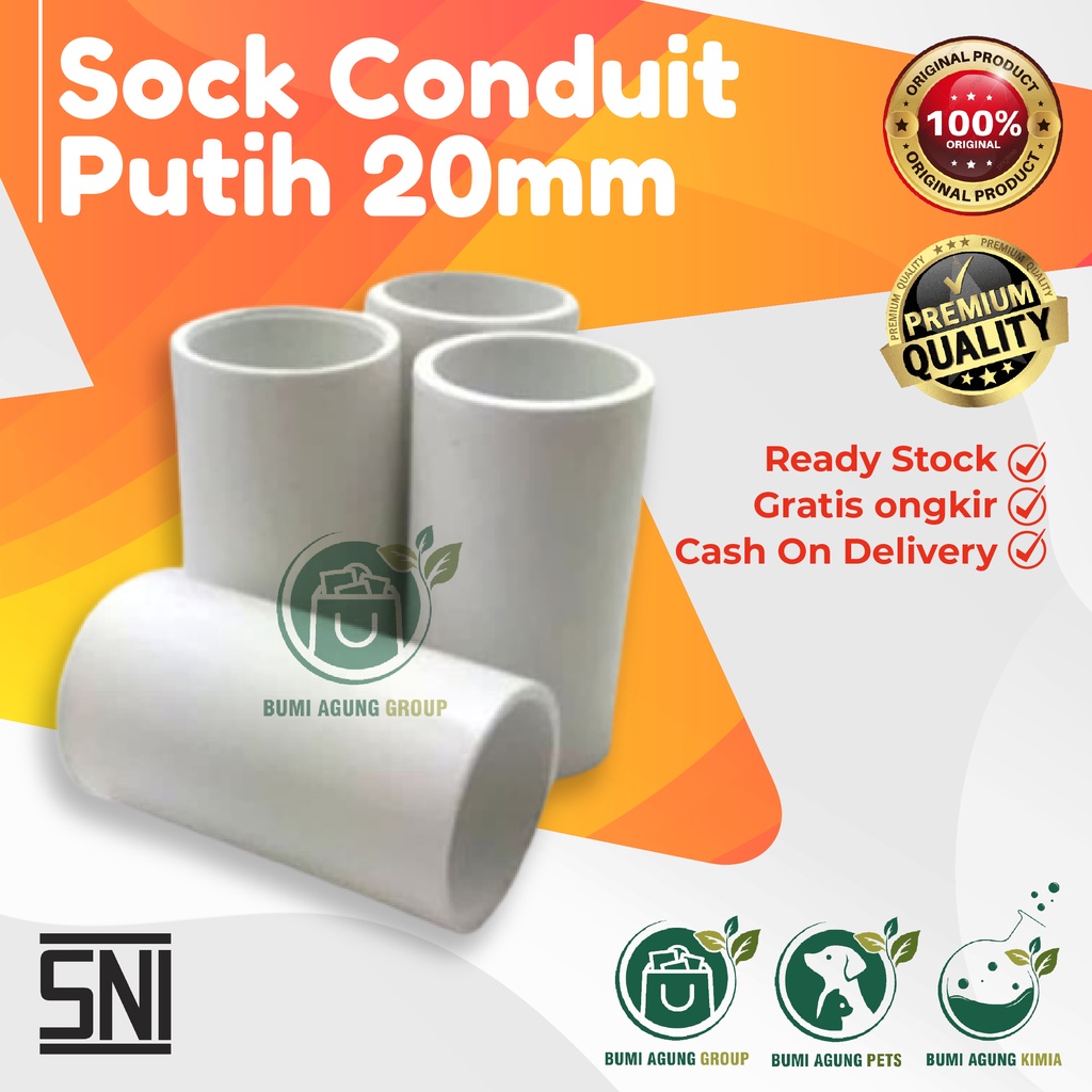 Sock coduit polos putih 20mm/ Shok pipa listrik 20 mm/ Sok konduit