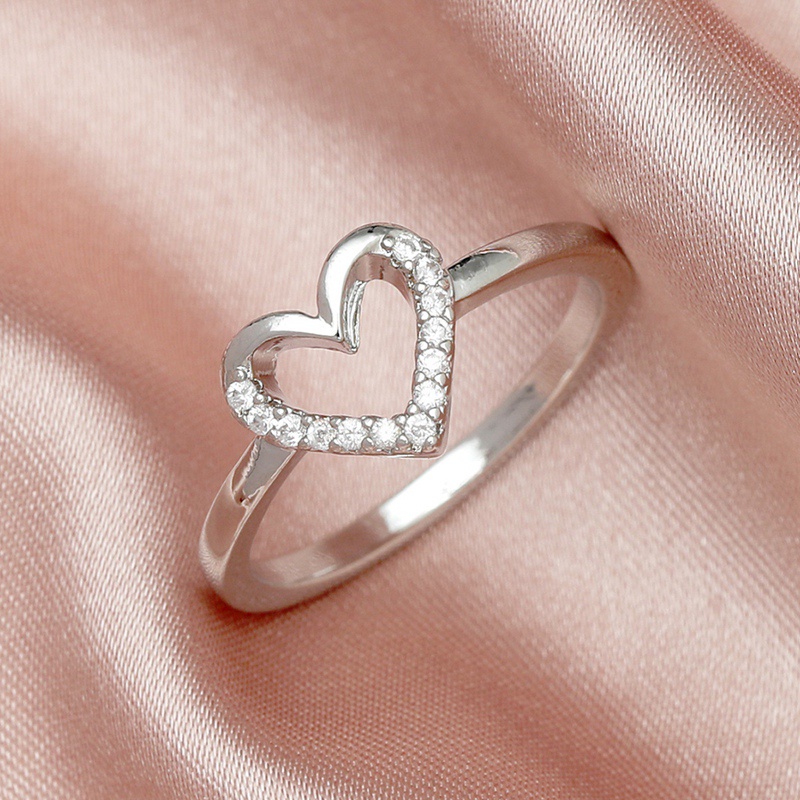 Fancyqube Cincin Sterling Silver 925 Bentuk Hati Hollow Hias Zircon Untuk Wanita