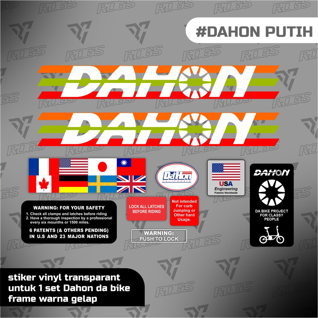 Stiker Dahon Klasik Da Bike California Putih dahon classic sepeda lipat