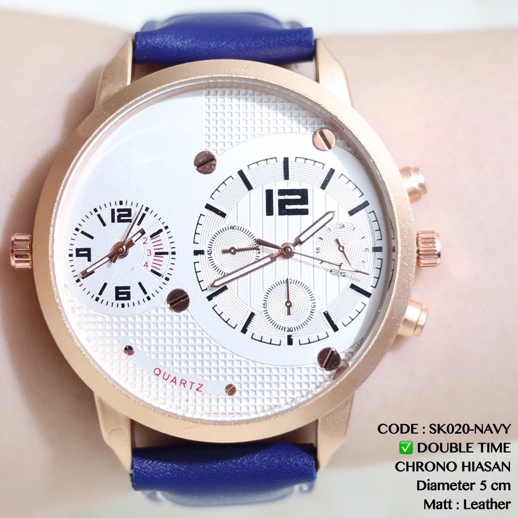 Jam tangan pria termurah dual time tali kulit leather grosir ecer premium watch SK022