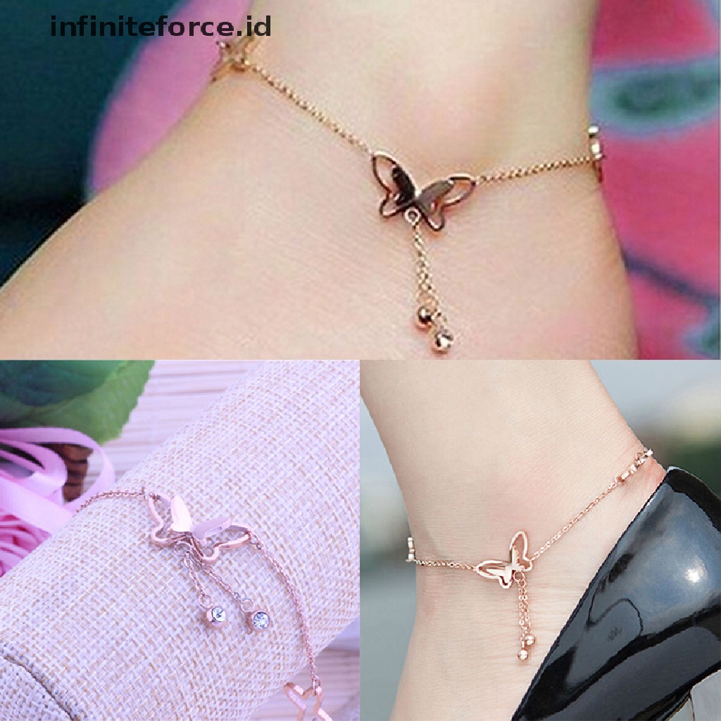 Infiniteforce.id Gelang Kaki Rantai Rose Gold Wanita Desain Kupu-Kupu Butterfly