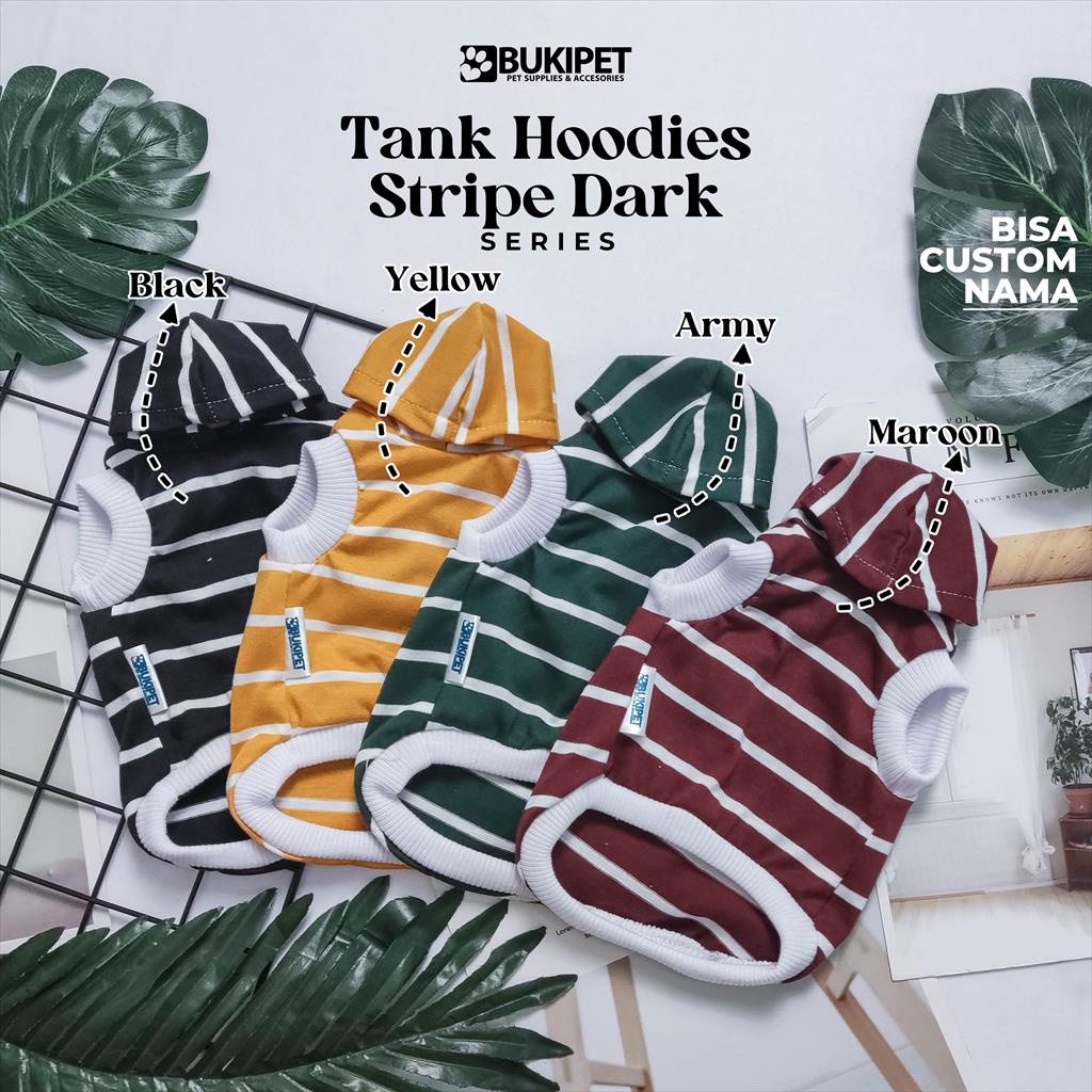 baju kucing anjing kelinci monyet lucu cowok cewek aksesoris hewan kecil - TANK HOODIE STRIPE DARK