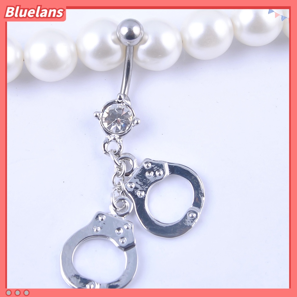 Bluelans Women Handcuffs Rhinestone Body Piercing Navel Belly Bar Button Barbell Ring