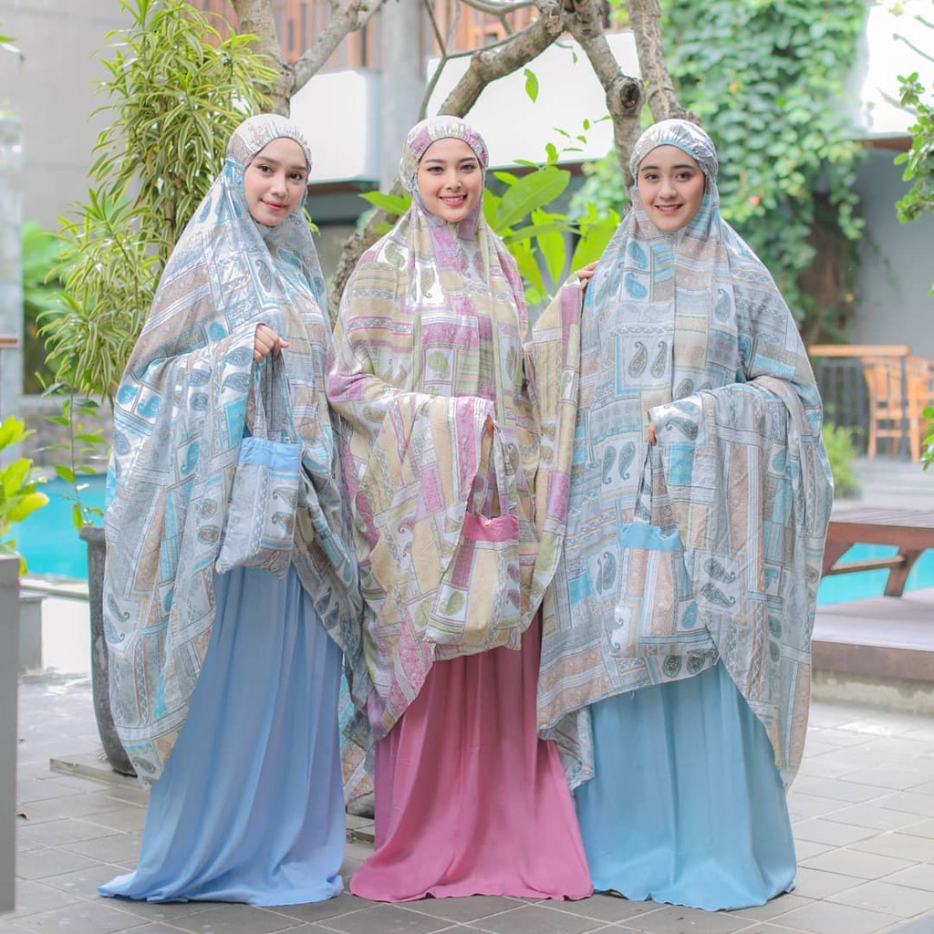  Mukena tazkia  mukenah tazbiya square paisley dusty grey 