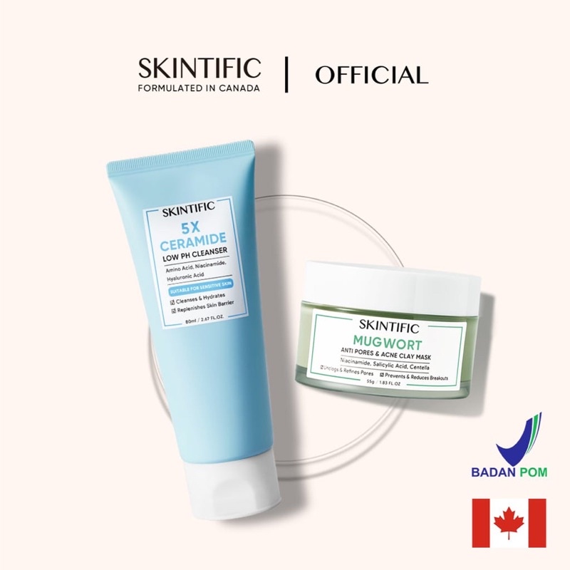 (PAKET 6) SKINTIFIC 5X CERAMIDE LOW PH CLEANSER + SKINTIFIC MUGWORT ACNE PORES & ACNE CLAY MASK
