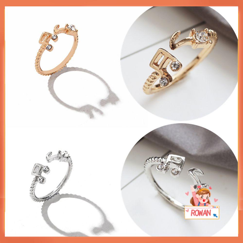 Cincin Desain Bunga Note Musik Warna Emas Silver Untuk Wanita