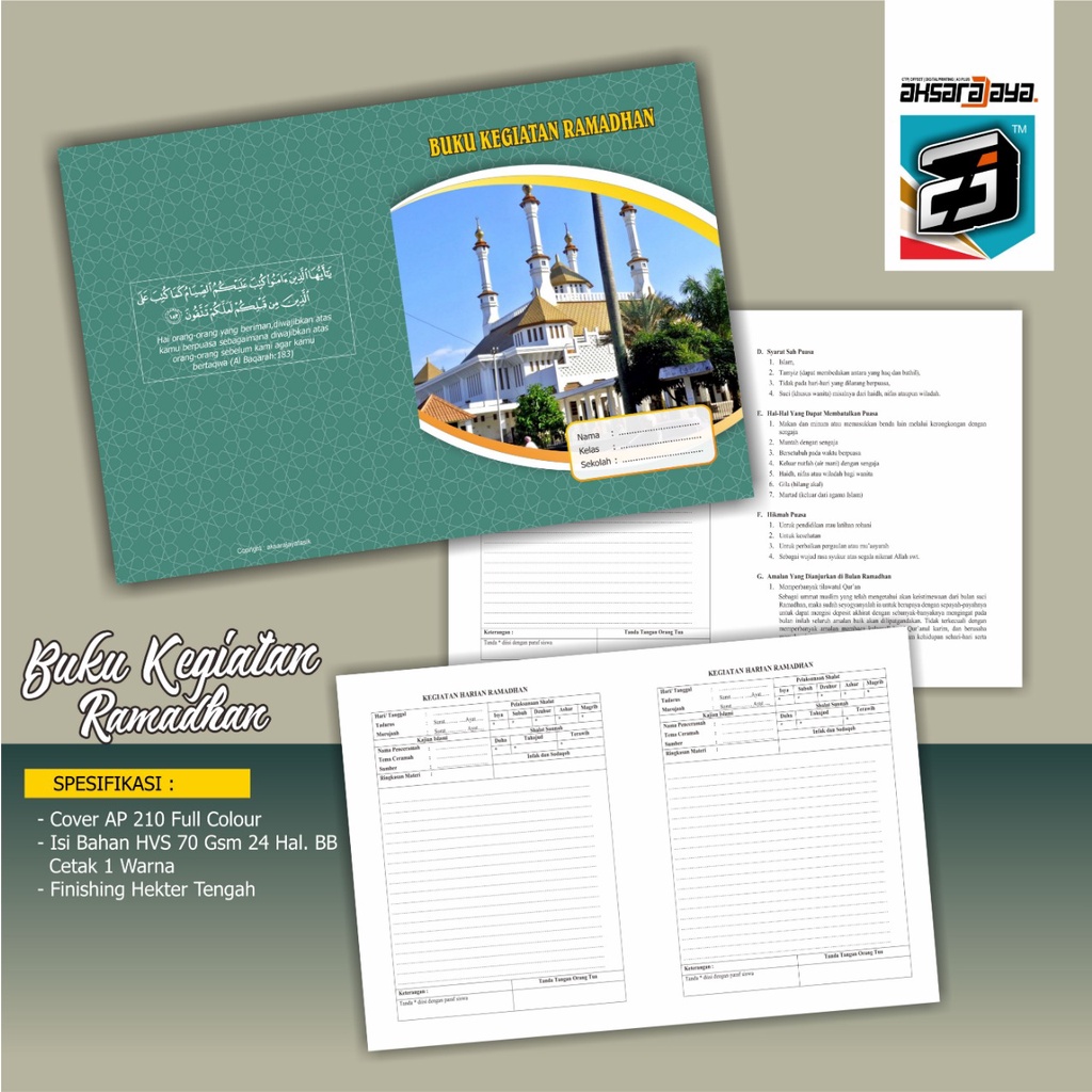 

Buku Agenda kegiatan Bulan Ramadhan / Catatan Amaliah Ramadan Untuk Anak SD/MI | HVS 36 Halaman 16x21 Cm