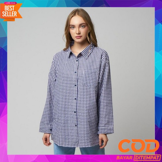 Alesa Blouse Pakaian Baju Blus Kemeja Tunik Atasan Rami Polos Big Extr Monellina 06269 Kemeja Oversi