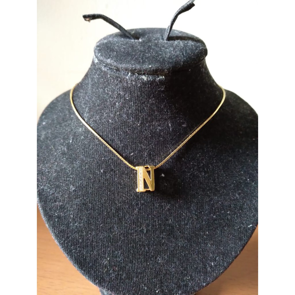 Set Kalung Model Santa dan Liontin Inisial Huruf N Elegant Emas Asli