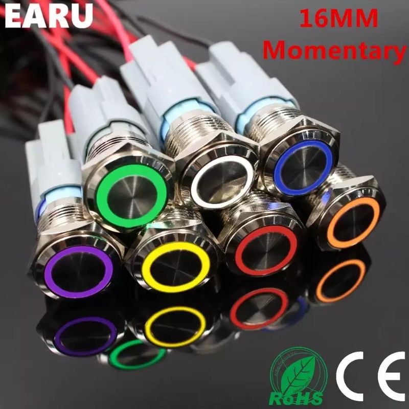 Saklar Momentary 12 24V 220V 16Mm Led Ring Push Button Switch Waterproof