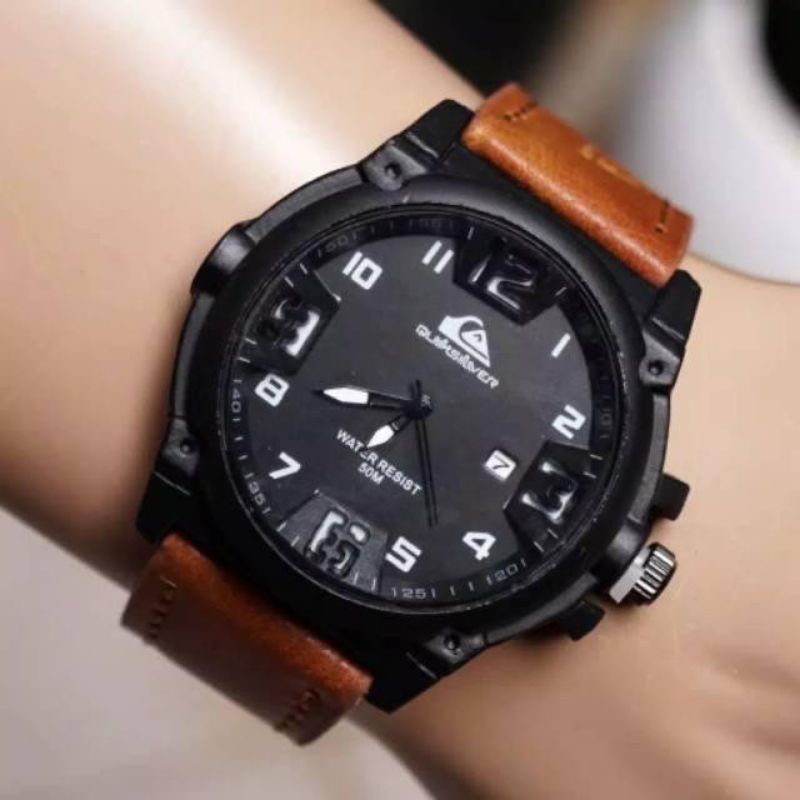 (Cod√)Jam Tangan Pria Quicksilver Tanggal Aktif Strap Kulit (Dikirim Dari Jakarta)