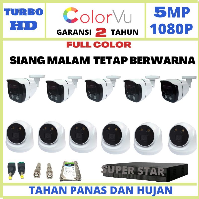 PAKET CCTV COLOR VU 16 CHANNEL 11 KAMERA LENSA 5MP 1080P IR SONY GELAP TETAP BERWARNA