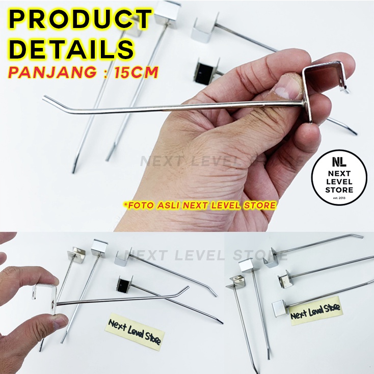 Single Hook Kotak Stainless 15 cm 15cm Cantolan Besi Tebal 3,5mm 3mm Ram Rak - LINK GROSIR