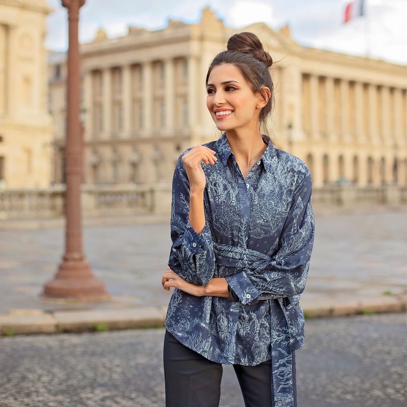 BENANG JARUM X MMEHUILLET EL MAR MINORCA SHIRT WITH BELT NAVY