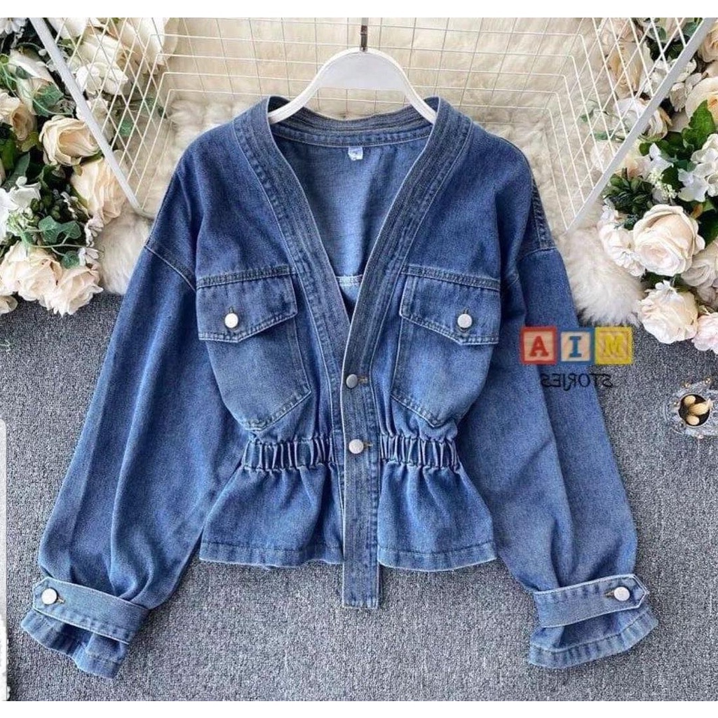 CARDIGAN JEANS KIMONO ALL SIZE JUMBO I KIMONO JEANS MOZARA KERUT I KARDI DENIM WANITA