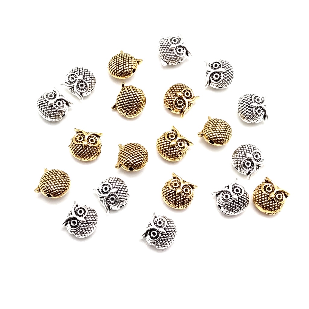 10 Pcs 13X13 Mm Vintage Logam Pesona Kepala Burung Hantu Spacer Beads Zinc Alloy Beads Untuk DIY Perhiasan Temuan Kerajinan Pembuatan Gelang