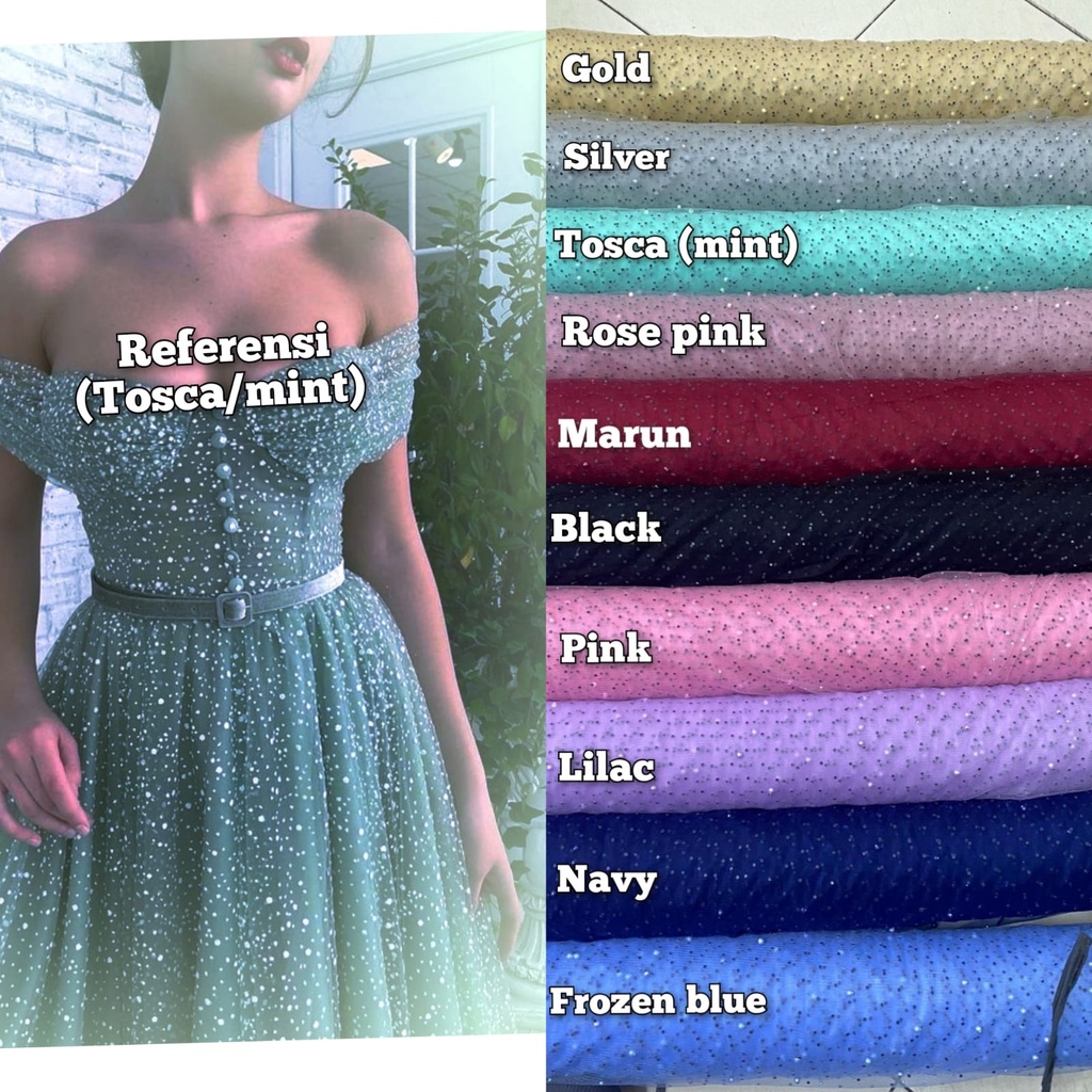 kain tille mutiara payet diamon/kain tille mutiara/tile polos mutiara