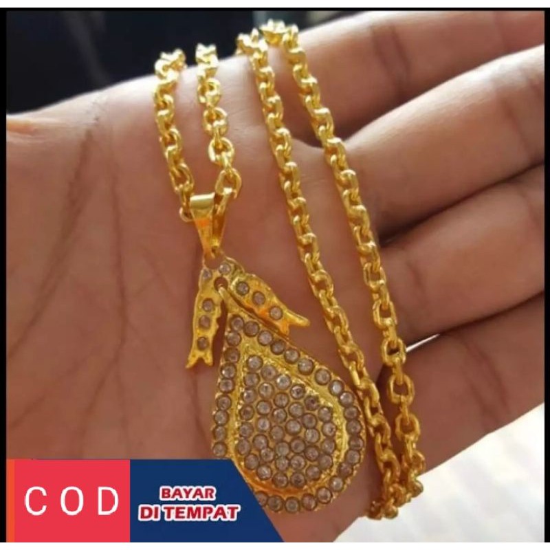 [ BAYAR DITEMPAT ] SET KALUNG LIONTIN LABU PERMATA LAPIS EMAS 24K SEPUHAN KUNING ASLI MEWAH