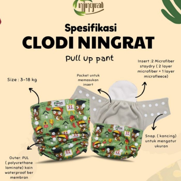 NINGRAT Clodi Pull Up Pant Pocket Diaper Popok Kain Cuci Ulang