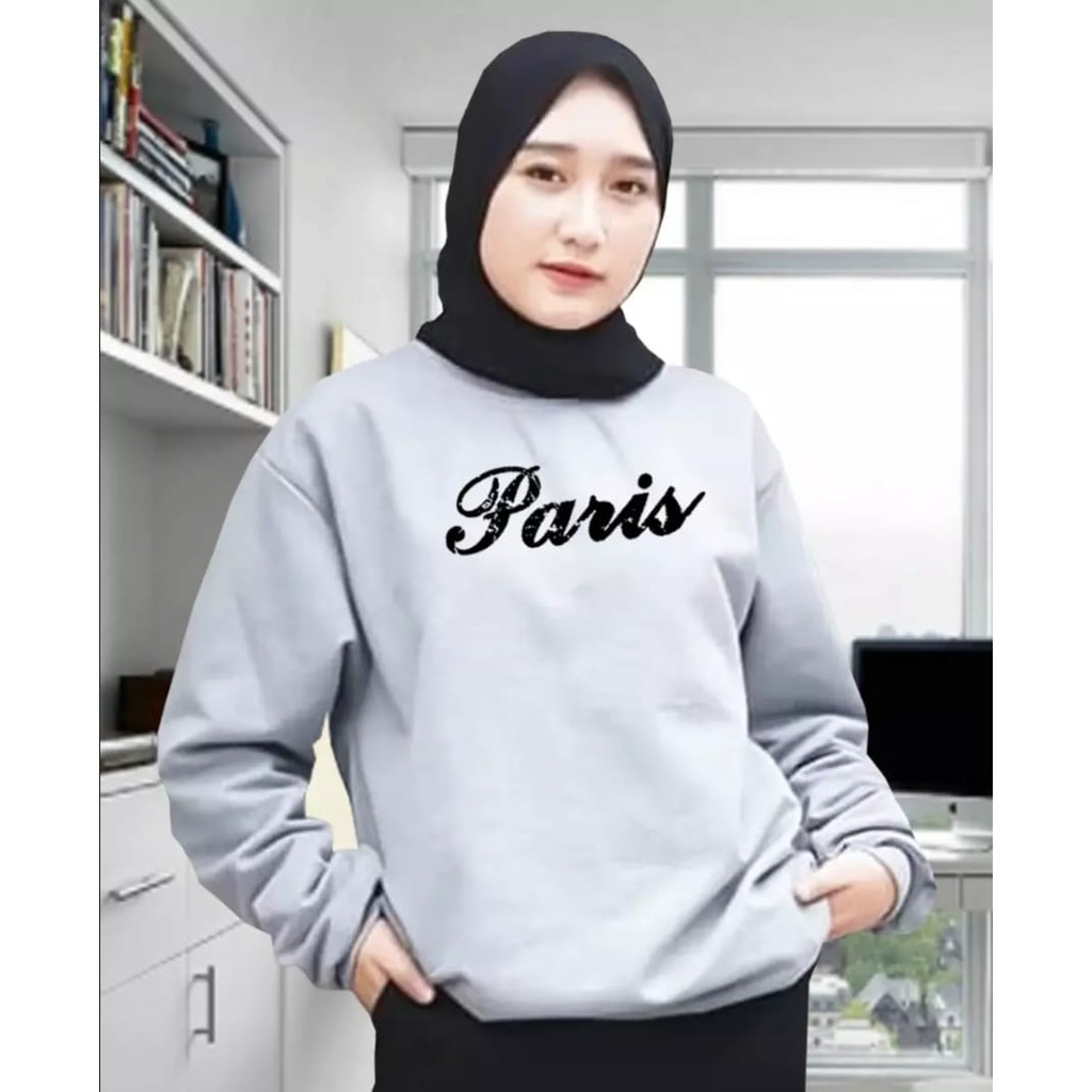 SWEATER WANITA PARIS TEXT TEBAL TERBARU,