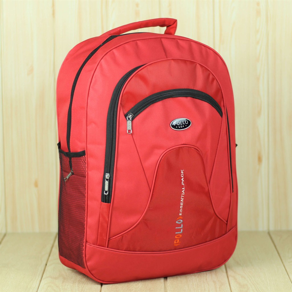 Tas Polo Pria Essential Merah Bahan Tebal Ransel Kerja Pria Murah Polos Bonus Raincover Bagus Nyaman Tas Sekolah Sma Smp Distro