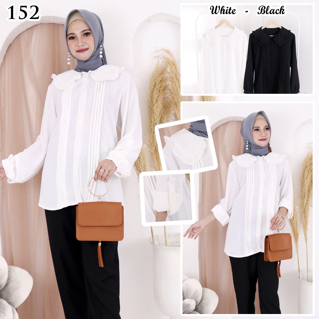 Cahayashop98 Kemeja Blouse Crinkle Kemeja wanita Tangan Skoder Leher Renda