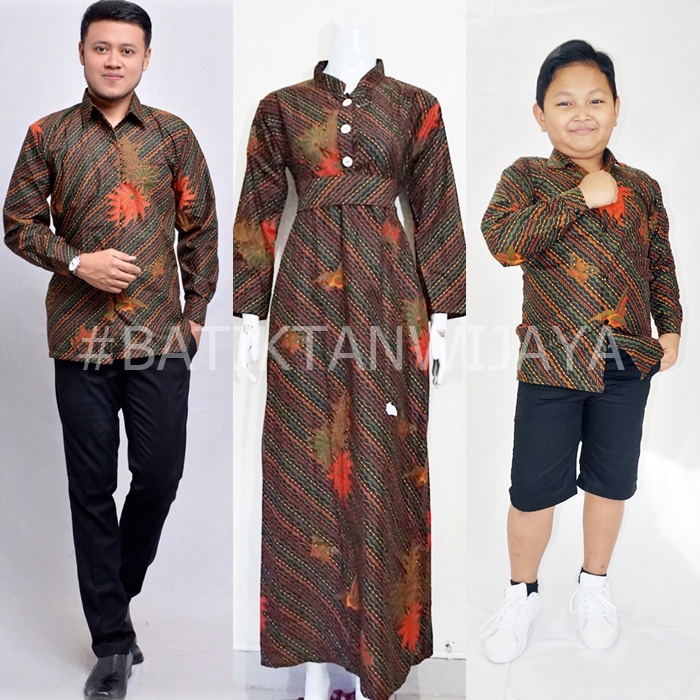 Batik Couple Keluarga Papa Mama Anak Cowok Mama Gamis Papa Anak Kemeja Lengan Panjang Bahan Katun Ja