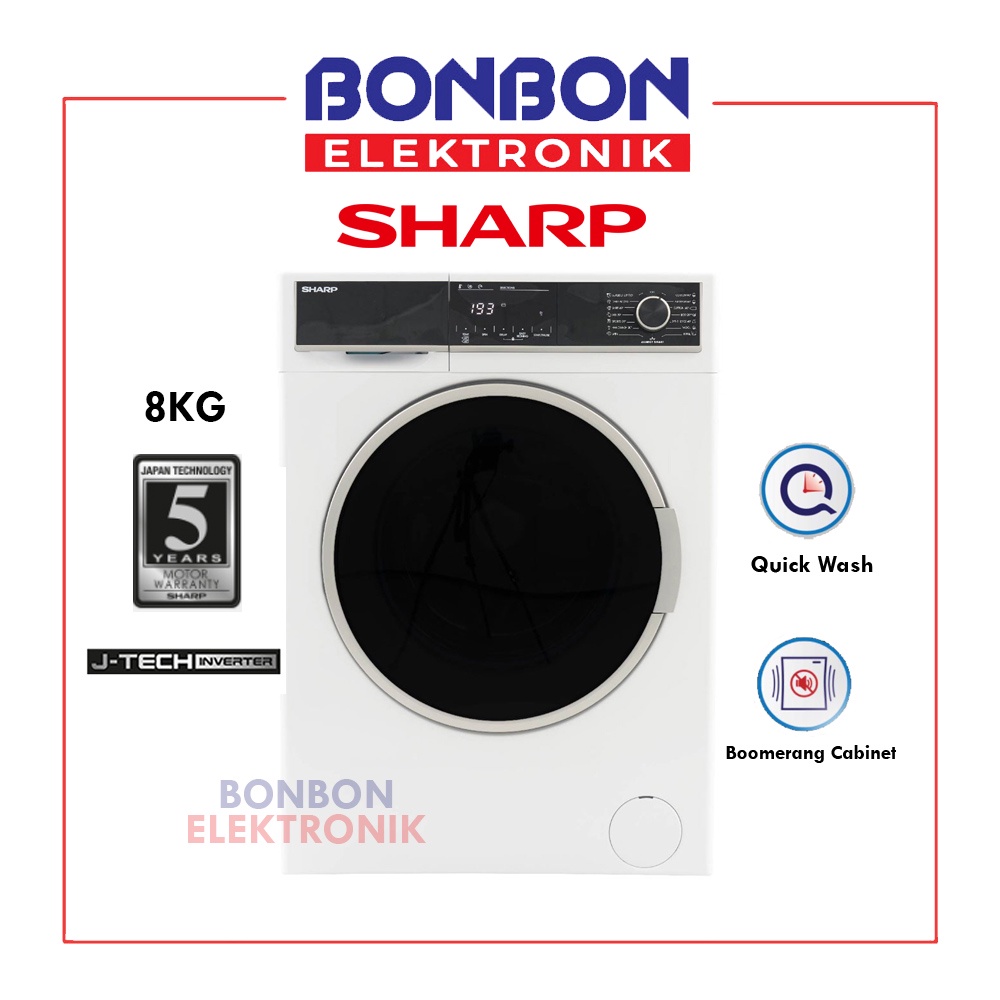 Sharp Mesin Cuci Front Loading 8KG ES-FL1280BX / ESFL1280BX Inverter