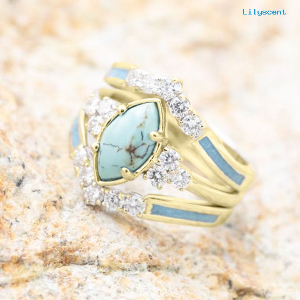 3pcs / Set Cincin Bahan Alloy Hias Berlian Imitasi Turquoise Untuk Wanita