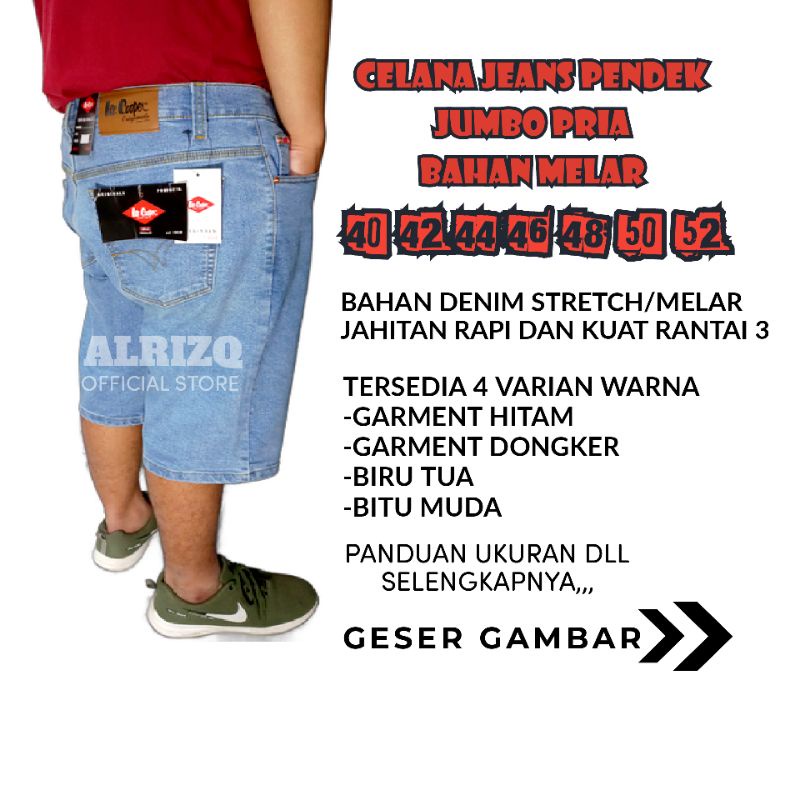 Celana Jeans Pendek Jumbo Pria Bahan Melar Denim add