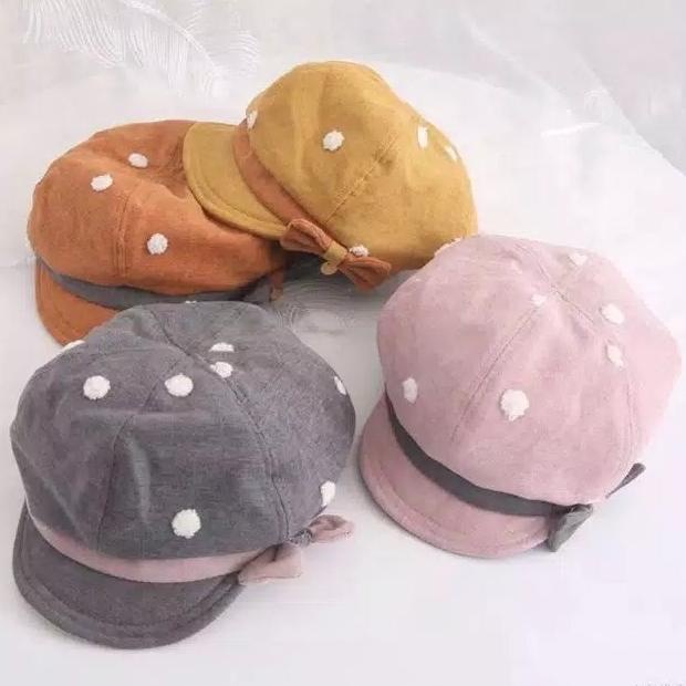 TOPI ANAK BARET PITA MOTIF POLKADOT TOPI ANAK PEREMPUAN GAYA RETRO KLASIK LUCU