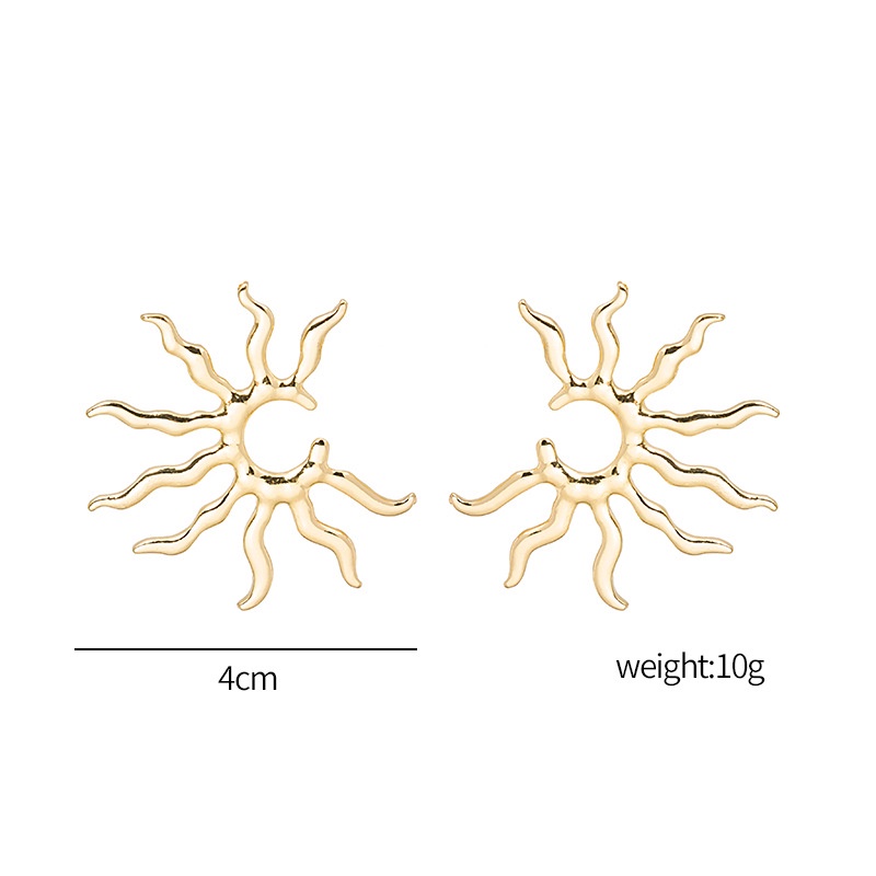 Anting Stud Bentuk Matahari Geometris Gaya Vintage Untuk Wanita