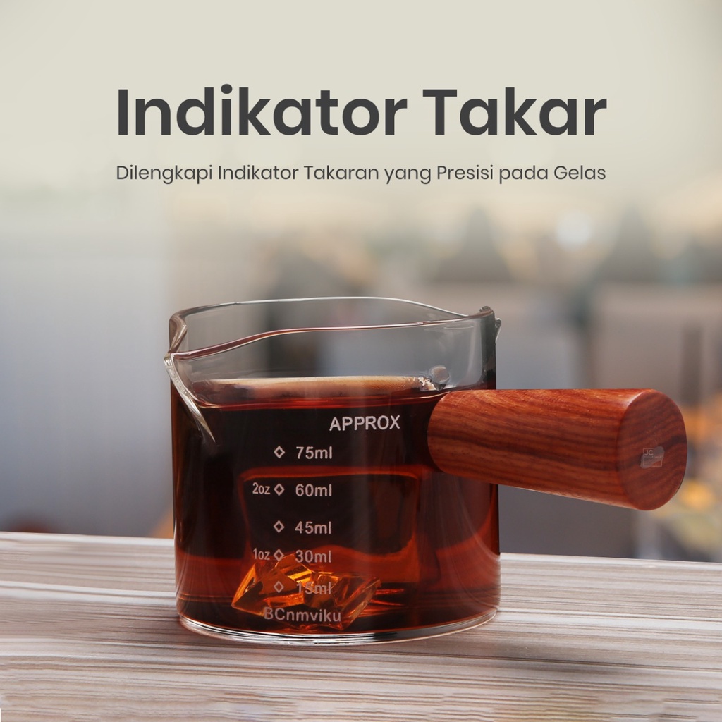 ESPRESSO SHOT GLASS 75ML WOODEN HANDLE | GELAS TAKAR KOPI 2,5 OZ