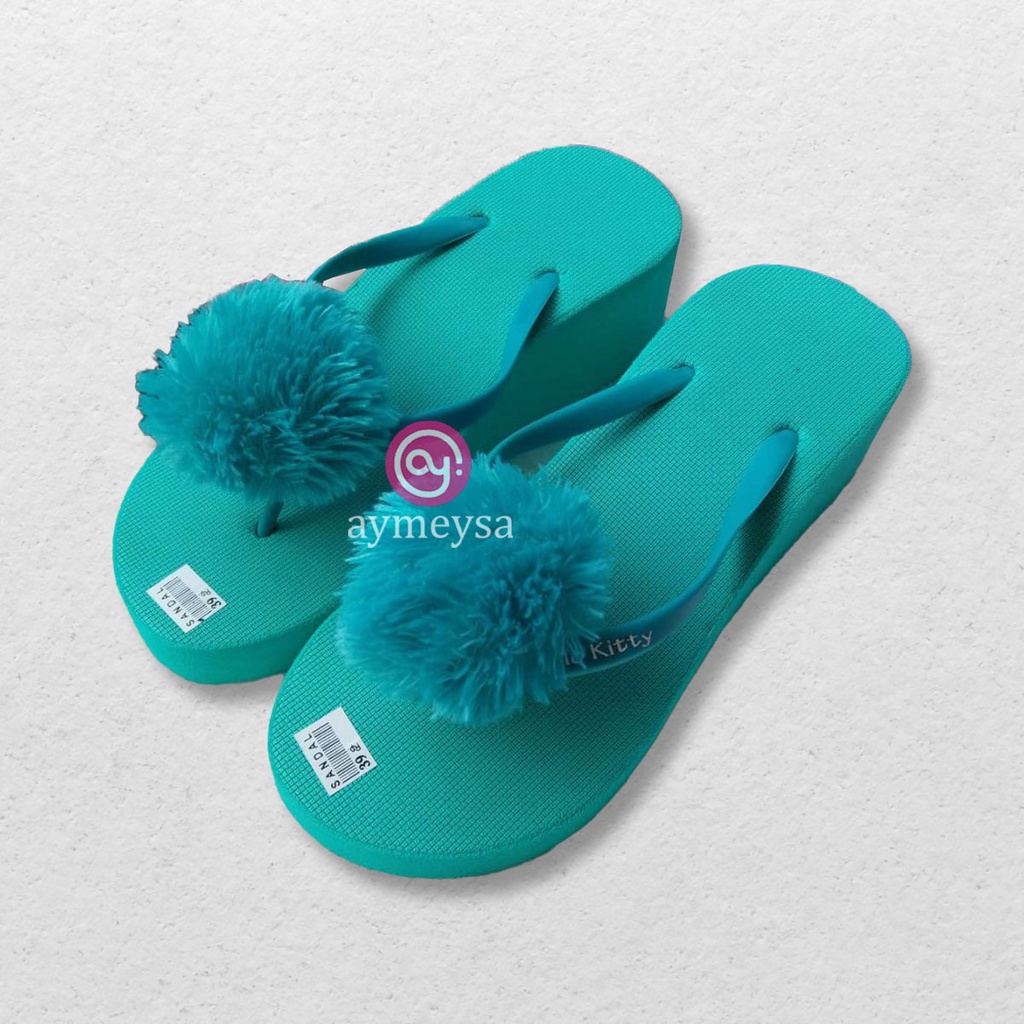 POM Sandal Wedges Jepit POMPOM Kualitas Super