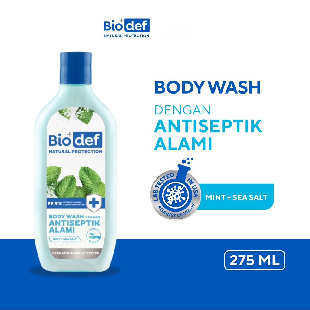 BIODEF Body Wash Antiseptik Alami Mint + Yuzu | Seasalt | Green Tea Botol 275mL