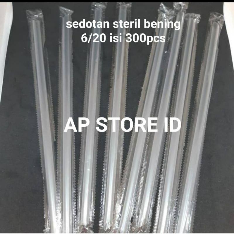 isi 300pcs sedotan steril Hitam &amp;  Bening 6/20 / sedotan runcing 6ml bungkus plastik