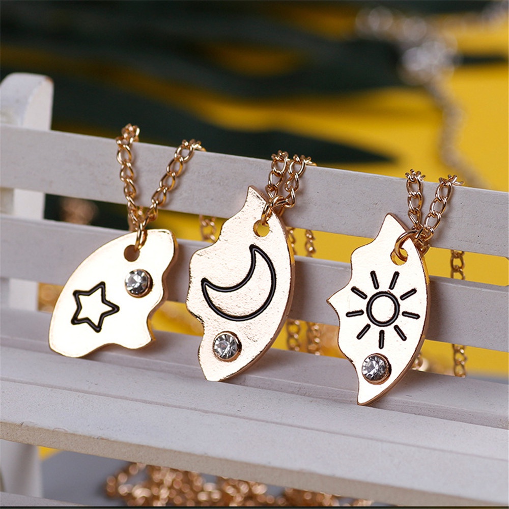 3pcs / Set Kalung Hias Liontin Bulan Bintang Bulat Tulisan Best Friend Forever Untuk Pria Dan Wanita