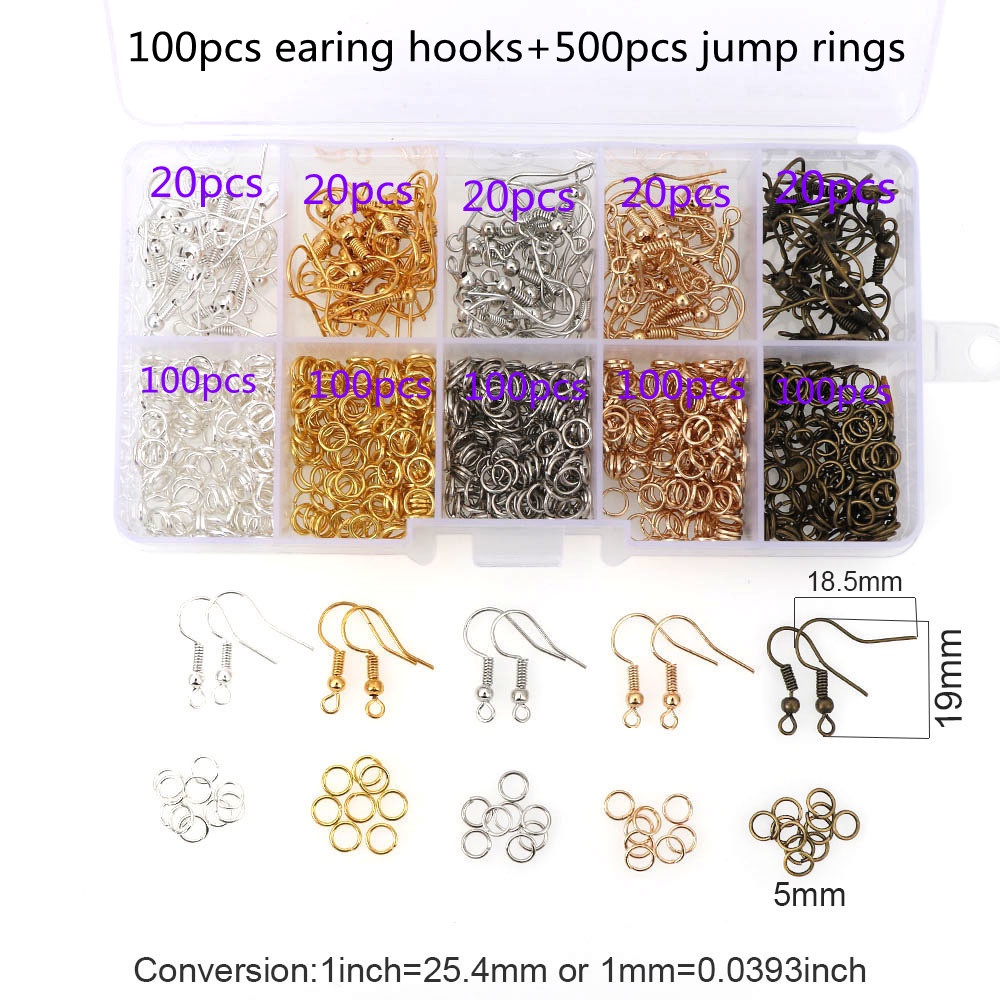 500pcs Cincin Terbuka + 100pcs Kait Konektor Anting Untuk Aksesoris Perhiasan DIY