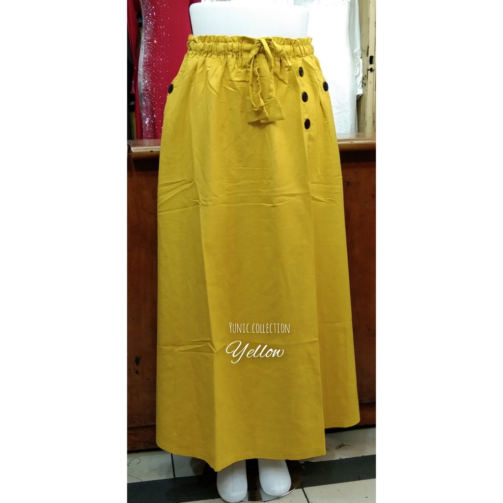 ROK KATUN LINEN RAMI PANJANG PAYUNG/ROK LEBAR MAYUNG. ROK REMAJA MUSLIM/ROK JUMBO-Yellow