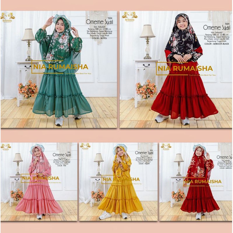 Gamis syari anak perempuan tanggung umur 8-10 tahun plus Jilbab
