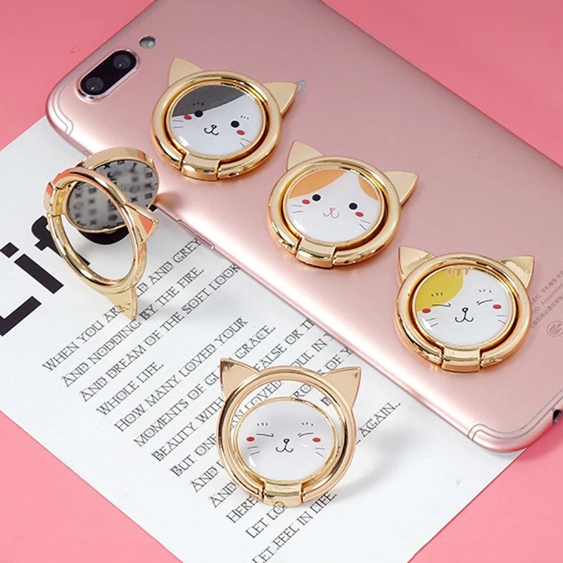 Hot Sale /360° Rotatable Metal Cell Phone Ring Holder Untuk Mobil Mount Grip Bracket Portable Smartphone Kucing Lucu Self-adhesive Finger Kickstand Stand/Aksesoris Ponsel