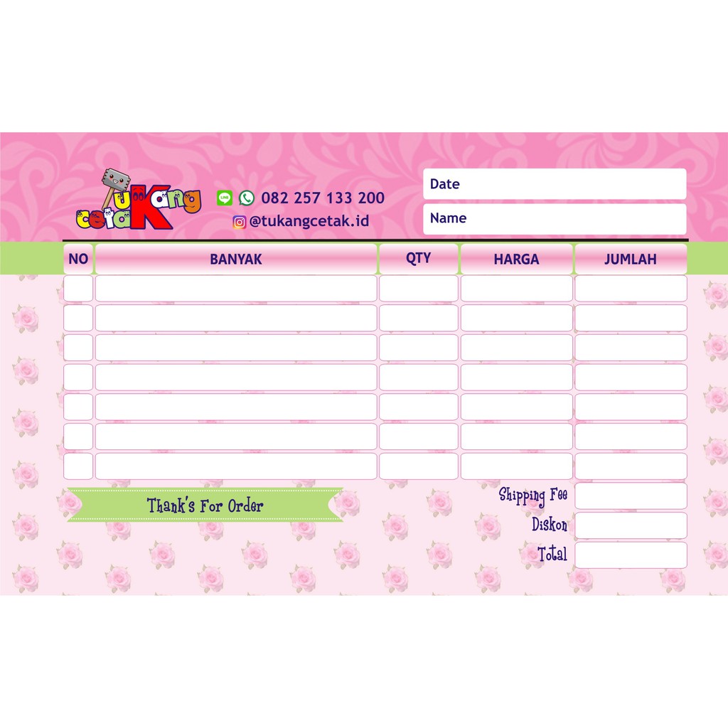 Isi 100 Nota Custom Full Color Nota Olshop Nota Online Shop ¼ Folio Hvs