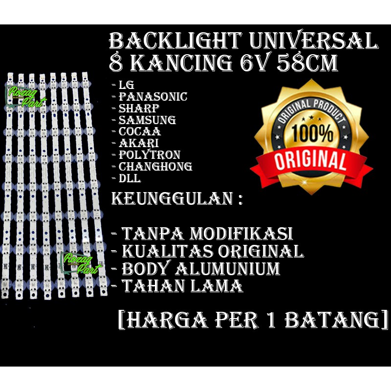 Lampu Backlight Sharp Universal 8 kancing 8 led 6 Volt 58 CM