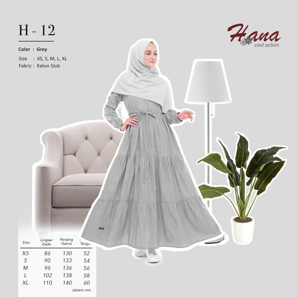 HANA H12 ABU BUSANA PAKAIAN BAJU MUSLIMAH WANITA AKHWAT PEREMPUAN STYLE DRESS HIJAB SYAR'I GAMIS