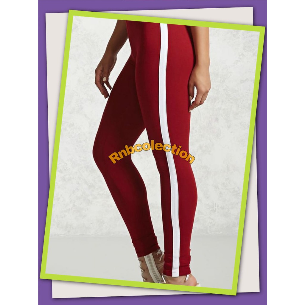 Lejing Garis Putih Bahan Tebal Legging List Putih Ukuran Standar Bahan Lembut Dan Nyaman