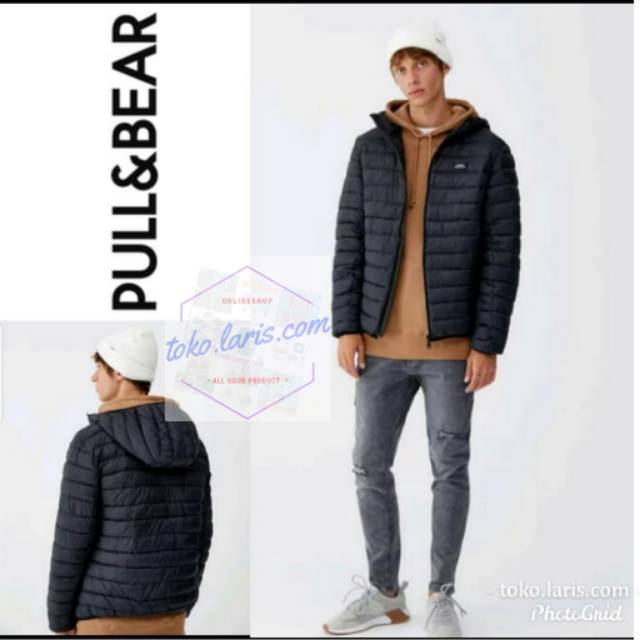 Jaket laki dewasa pull & bear puffer hoodie