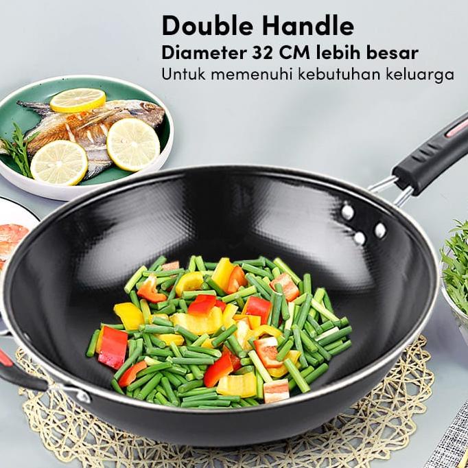 Cod Murah Wajan Jumbo Teflon Tebal Tahan Api Anti Lengket Penggorengan Kuali Wok Pan Panci Kenceng W