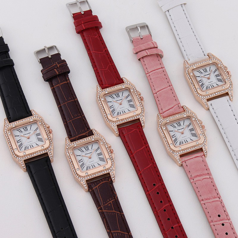 Jam Tangan Quartz Analog Wanita Tampilan RETRO BENTUK KOTAK -Tali Kulit PU-Jam Tangan Wanita